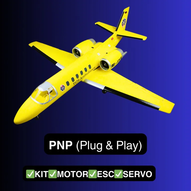 AU Stock Only! Dynam Cessna 550 Turbo Jet V2 Yellow 4S Twin 64mm EDF RC Jet w/ Flaps
