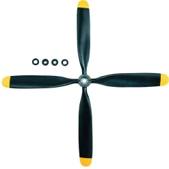 Dynam DYP-1028 13x6x4 4-Blade Plane Nylon Propeller Standard Rotation w/ Yellow Tips