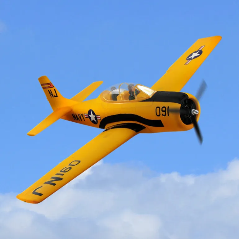 Dynam T-28 Trojan V2 Yellow 4S RC Warbird Plane 1300mm w/ Flaps