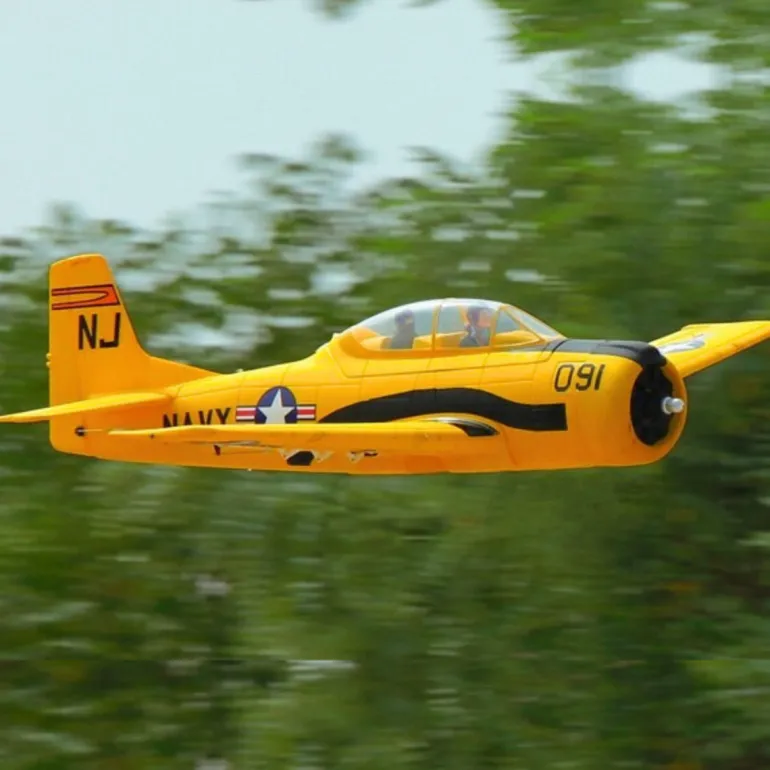 Dynam T-28 Trojan V2 Yellow 4S RC Warbird Plane 1300mm w/ Flaps