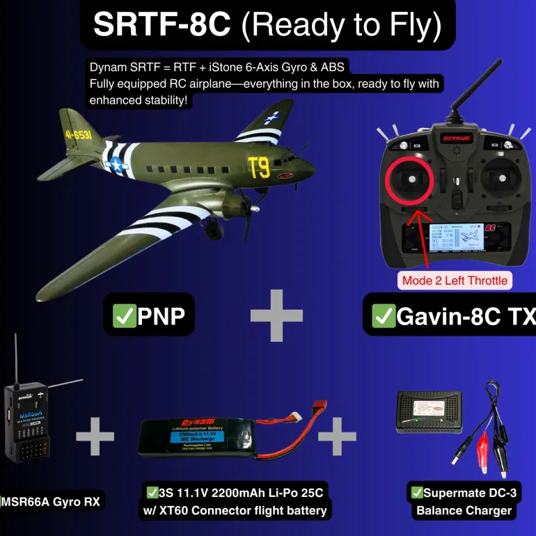 EU Stock Only! Dynam C-47 Skytrain V2 Green RC Warbird Plane 1500mm 59" Wingspan