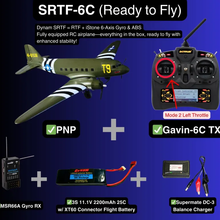 EU Stock Only! Dynam C-47 Skytrain V2 Green RC Warbird Plane 1500mm 59" Wingspan
