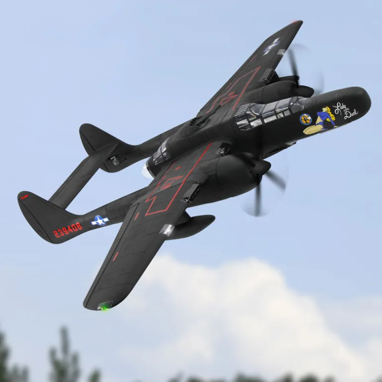 EU Stock Only! Dynam P-61 Black Widow 4S Twin Engine RC Warbird Plane 1500mm w/ Flaps
