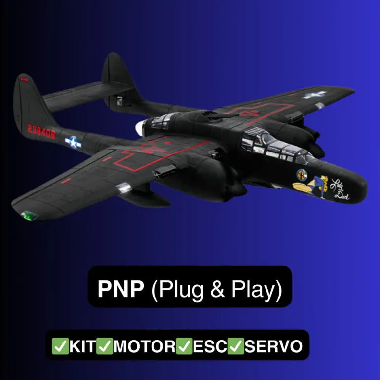 EU Stock Only! Dynam P-61 Black Widow 4S Twin Engine RC Warbird Plane 1500mm w/ Flaps
