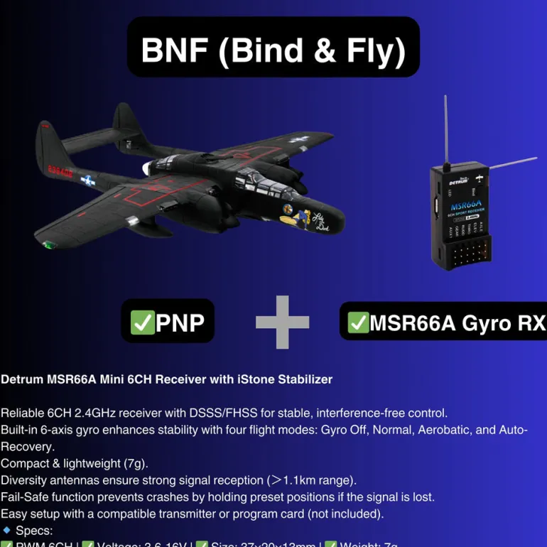 EU Stock Only! Dynam P-61 Black Widow 4S Twin Engine RC Warbird Plane 1500mm w/ Flaps
