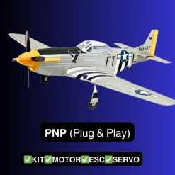 UK Stock Only! Dynam P-51 Mustang V2 Silver RC Warbird Plane 1200mm Wingspan w/ Flaps